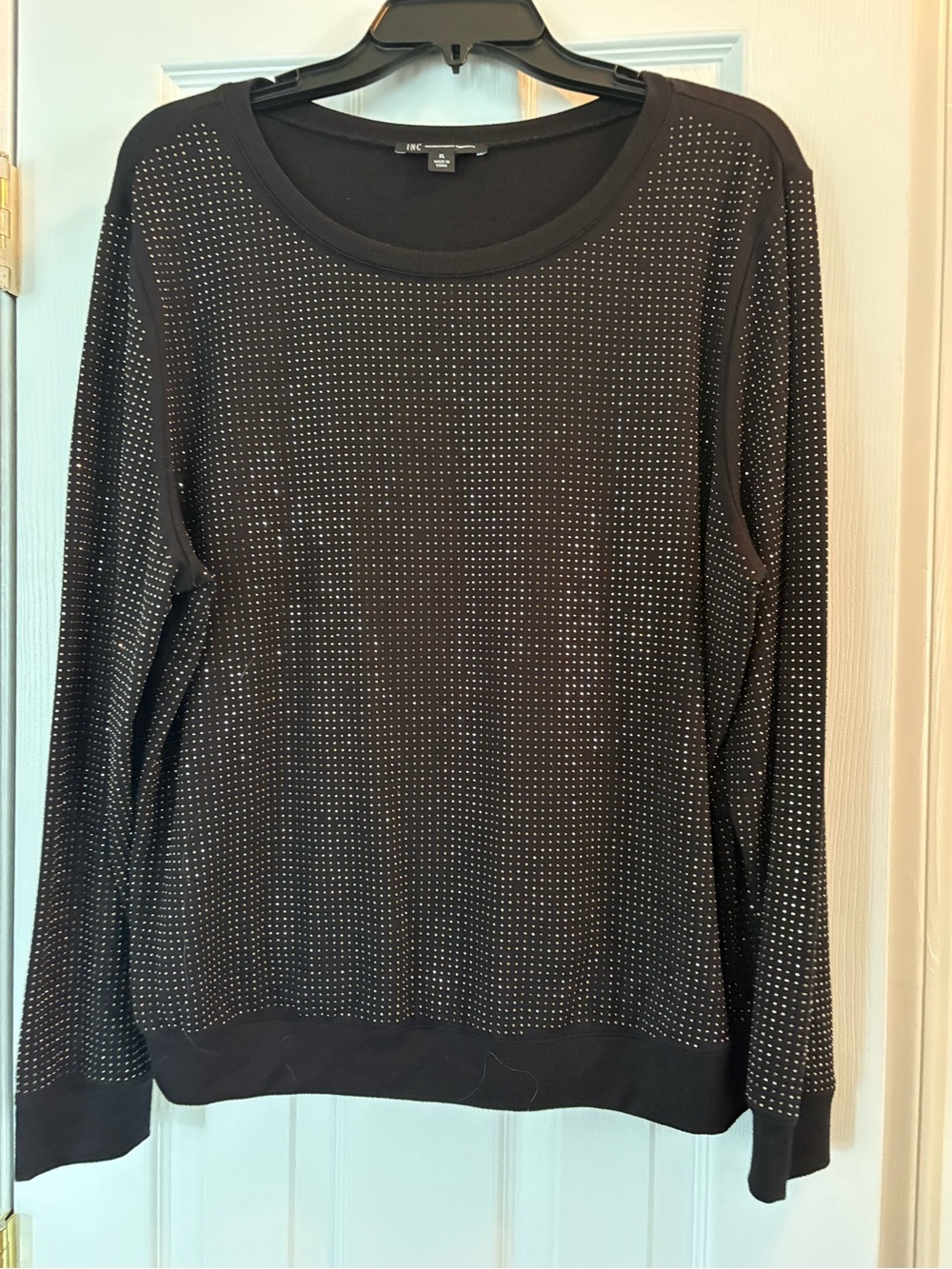 INC International Concepts Black Crewneck Sweater with Silver Studs
